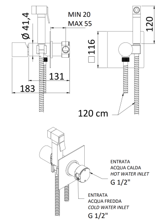 Гигиенический душ со смесителем Remer Edge EG565NP, никель брашированный