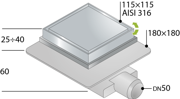 Трап 115х115 мм, решетка 2в1, горизонтальный выход OMP Tea Tirana 2665.592.8