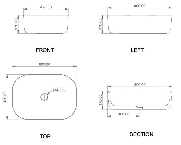 Раковина накладная 60x42 см GSG Ceramic Design Hit! HILAVRE60028, Ebano Matt