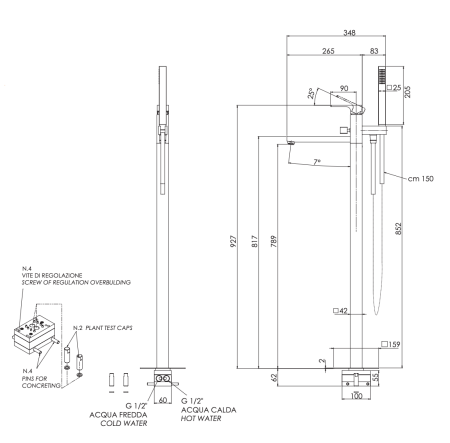 Смеситель для ванны Remer Absolute AU08CFP, чёрный брашированный хром