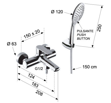 Смеситель для ванны Remer Vanity V02