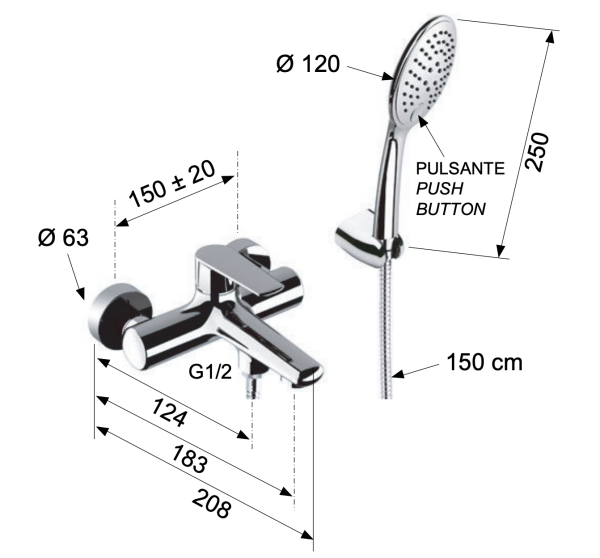 Смеситель для ванны Remer Vanity V02