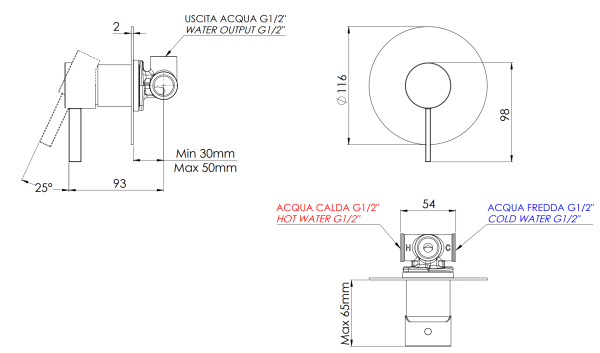 Смеситель для душа Remer Metrica MC30LBG, золото брашированное