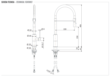 Смеситель для кухни Remer X Style INOX SSX541, нержавеющая сталь