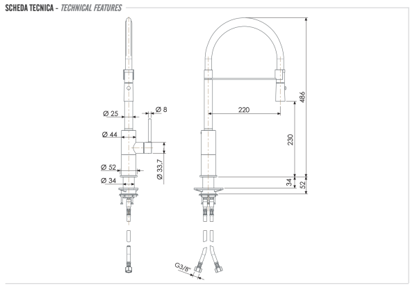 Смеситель для кухни Remer X Style INOX SSX541, нержавеющая сталь