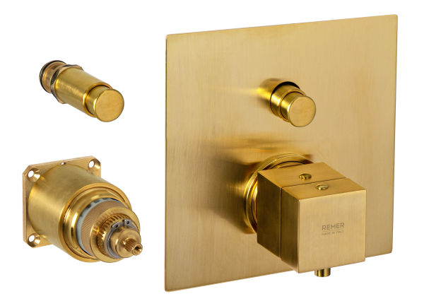 Смеситель термостатический для душа Remer Q-Elegance QT09KBBG, золото брашированное