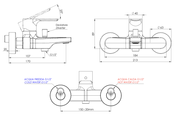 Смеситель для ванны Mariani Kali B37212KL, белый матовый