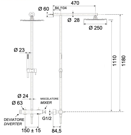 Душевая система Remer X Style INOX SSX37UFM25, нержавеющая сталь