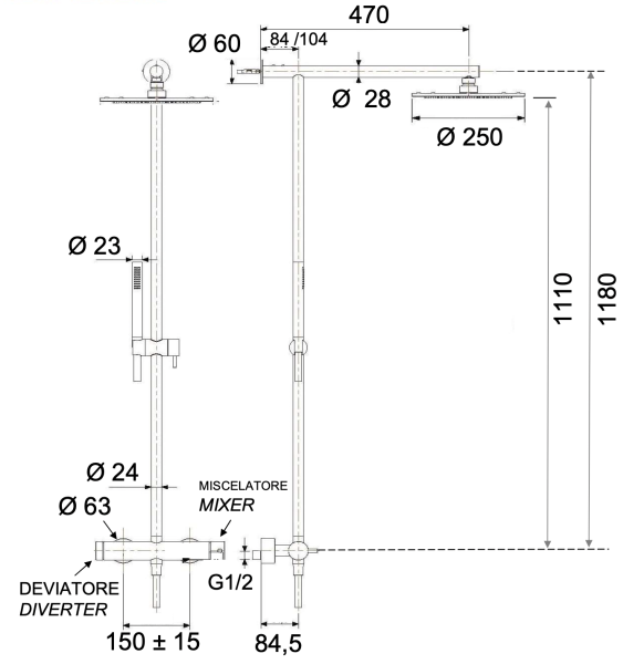Душевая система Remer X Style INOX SSX37UFM25, нержавеющая сталь