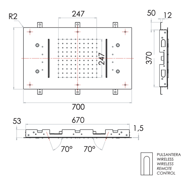 Верхний душ потолочный с подсветкой 70x40 см Remer 357RR7040N2CW