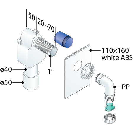 Сифон для подключения стиральной машины 1", ABS, OMP Tea 2107.112.8