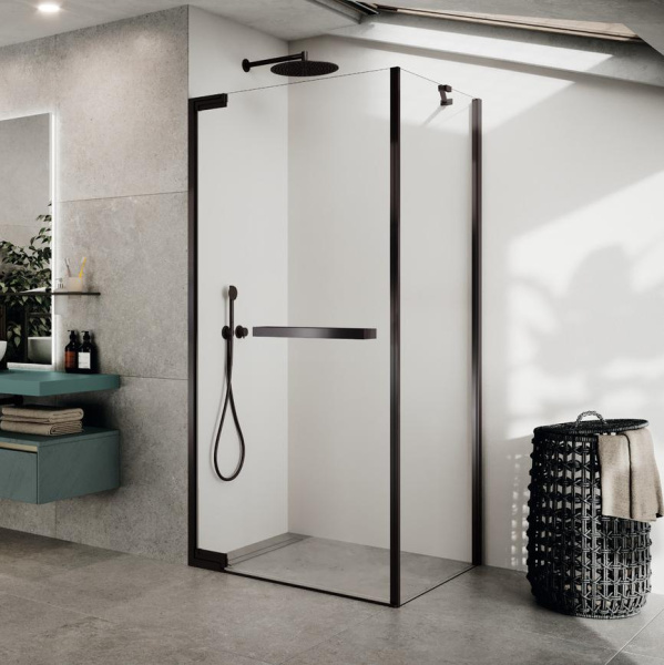 Боковая стенка 100 см (98-99,5x200) Novellini N180 N180FG100-1N, профиль Brushed Black Chrome, стекло прозрачное CrystalClear