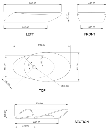 Раковина накладная 69x45 см GSG Ceramic Design Touch TOLAV90000, белый глянцевый
