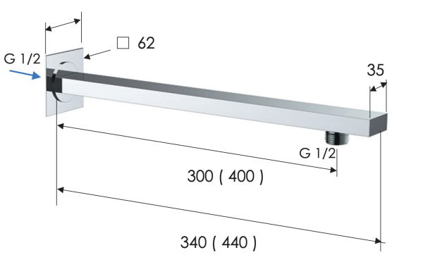 Кронштейн для верхнего душа 40 см Remer 348Q40DO, золото глянцевое