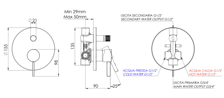 Смеситель для душа Remer Metrica MC09HGM, оружейная сталь PVD