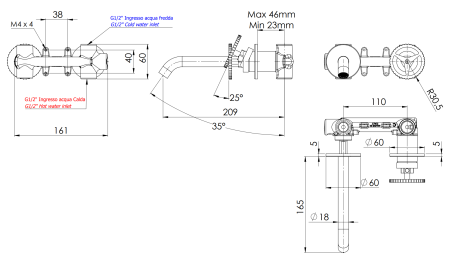 Смеситель для раковины Remer Chrono CH15PBG, золото брашированное
