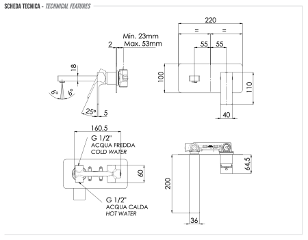 Смеситель для раковины Remer Absolute AU15NP, никель брашированный