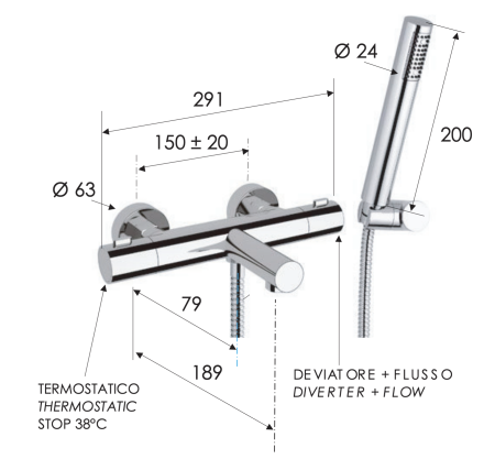 Смеситель термостатический для ванны Remer Elegance EQ02 