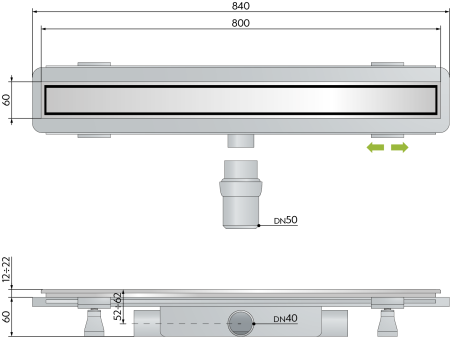 Дренажный канал 80 см, решетка 2 в 1, гидрозатвор, ABS, горизонтальный выход OMP Tea Renova 5953.201.8.05
