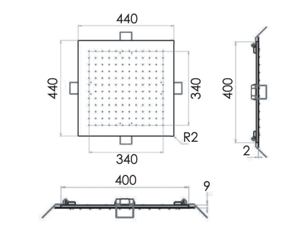 Верхний душ потолочный 44 см Remer INOX SS357EFS44