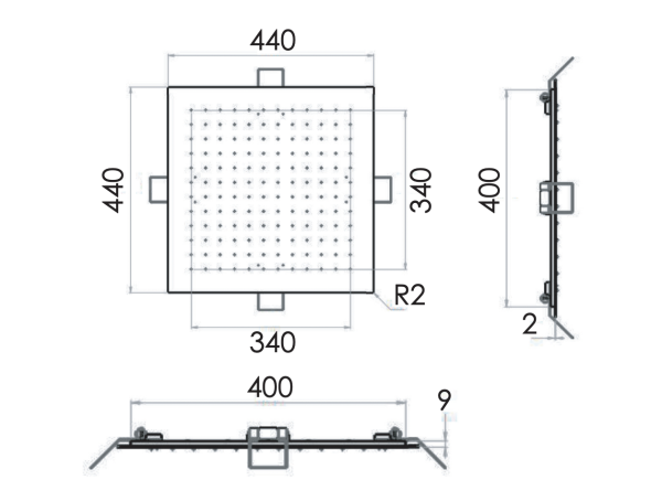 Верхний душ потолочный 44 см Remer INOX SS357EFS44