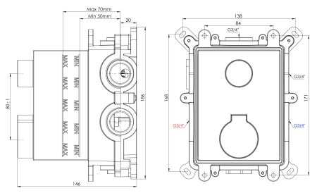 Скрытая часть на 2 выхода Remer Thermobox RRBOX99D2
