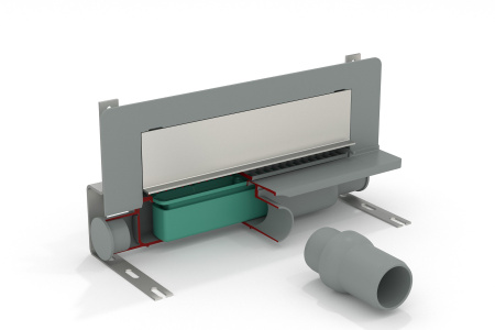 Трап 35 см, пристенный, решетка под плитку, гидрозатвор, ABS, горизонтальный выход OMP Tea Intramura 975.102.8 
