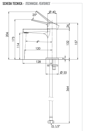 Смеситель для раковины Remer Slash SL12XV, сталь