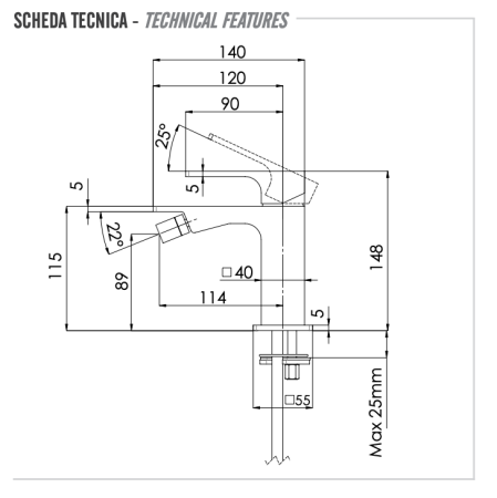 Смеситель для биде Remer Absolute AU22NO, чёрный матовый