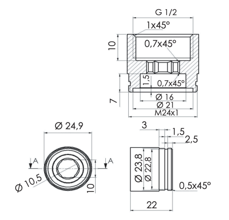 Переходник 1/2"г*М24г Remer 83RD12F24M
