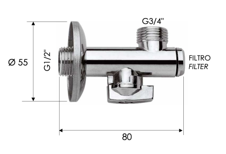 Запорный вентиль с фильтром 1/2*3/4 Remer 1231234