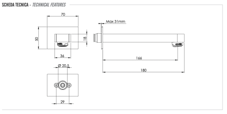 Излив настенный 18 см Remer Class Line 91LXV, сталь