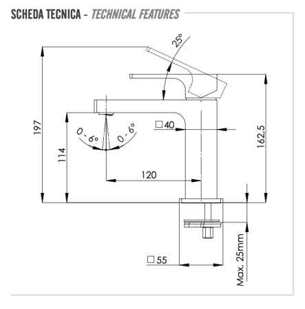 Смеситель для раковины Remer Absolute AU12CFP, чёрный брашированный хром