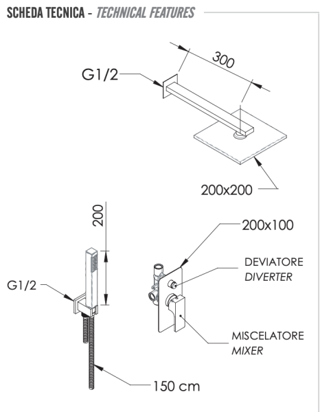 Комплект: Душевая система Remer Absolute AU09S02O20