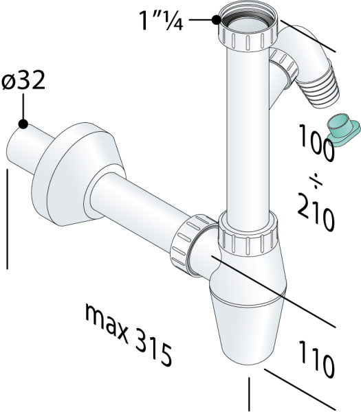 Cифон с подключением шланга 1"1/4 OMP Tea 217.344.5