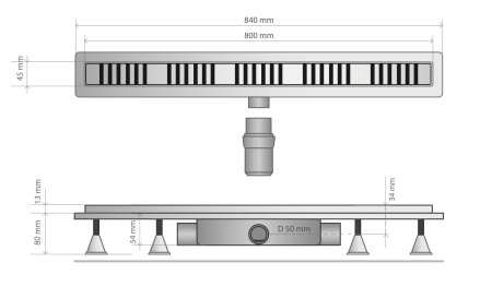 Дренажный канал 80 см, сухой затвор, ABS, горизонтальный выход OMP Tea Basicflow 4943.276.8