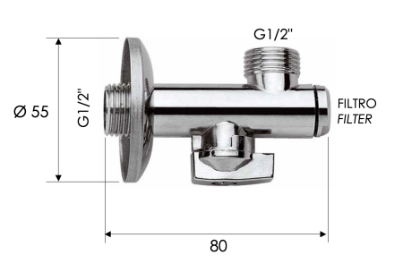 Запорный вентиль с фильтром 1/2*1/2 Remer 1231212