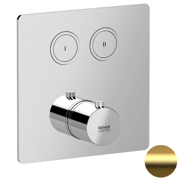 Смеситель термостатический для душа Remer X Style X99QD2KBBG, золото брашированное