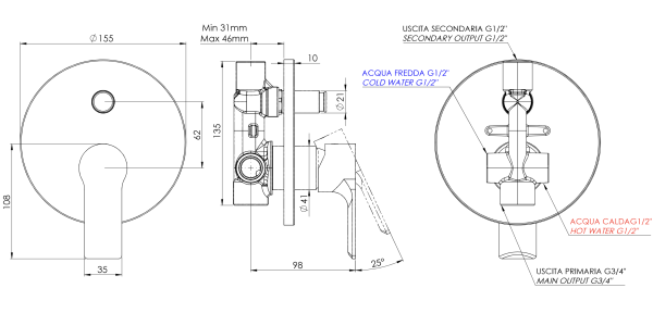 Смеситель для душа Mariani Kali B37173KL, белый матовый