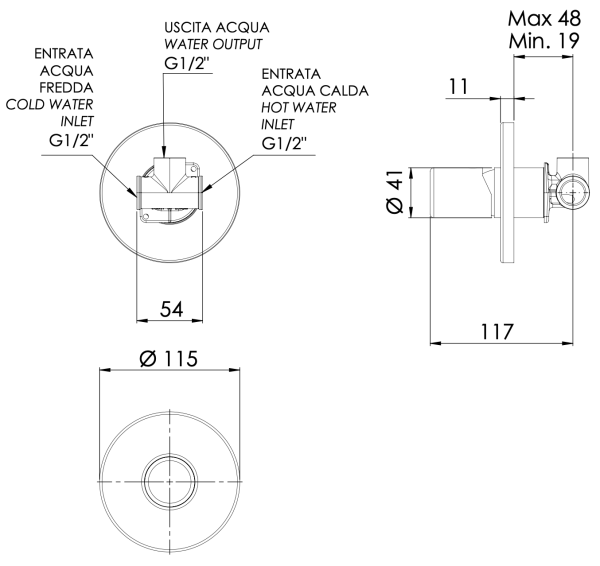 Смеситель для душа Daniel Trilogy TG60215, чёрный матовый