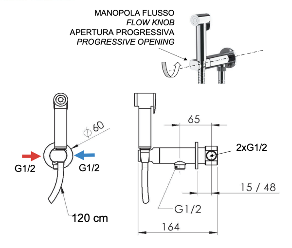 Гигиенический душ со смесителем Remer X Style N64WBG, золото брашированное
