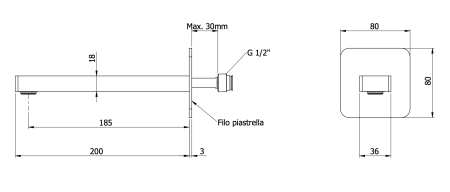 Излив настенный 19 см Remer Slash 91SLNO, черный матовый