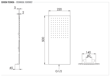 Верхний душ настенный 50x22 см Remer INOX SS350UFX