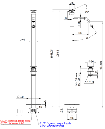 Смеситель для раковины Remer Chrono CH18DO, золото глянцевое