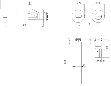 Смеситель для раковины Remer Ottagono ON15PLWBRP, медь брашированная
