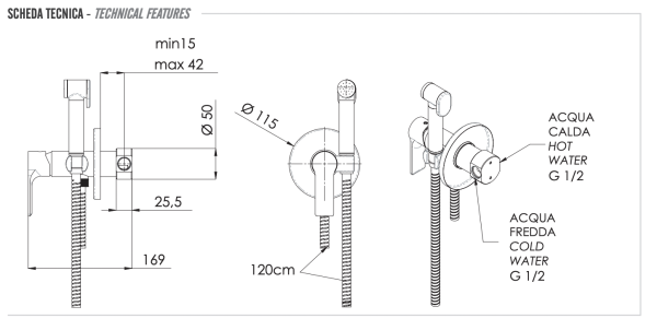 Гигиенический душ со смесителем Remer Energy EY65WXV, сталь