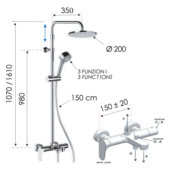 Душевая система с изливом Remer Class Line L34AMD20