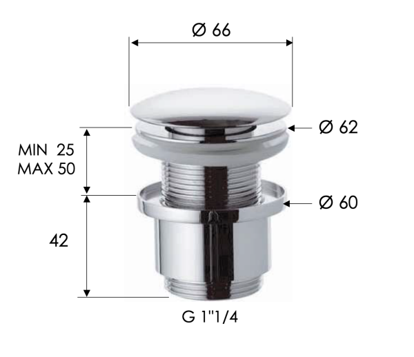 Донный клапан без перелива 1”1/4 Remer 904CC2114RL, медь глянцевая