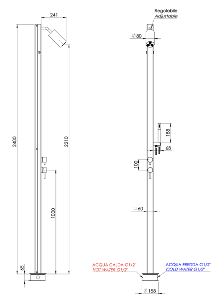 Душевая система напольная Daniel Steel SSA2964358LP, нержавеющая сталь
