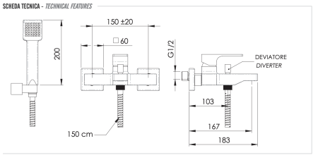 Смеситель для ванны Remer Absolute AU02BG, золото брашированное